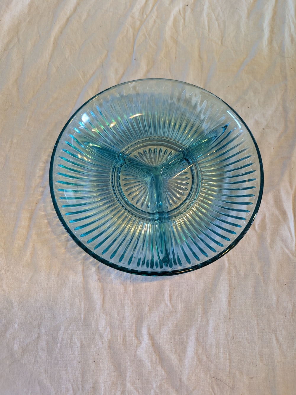 2/30$ Translucent Blue Glass 3-Section Divided Serving Bowl